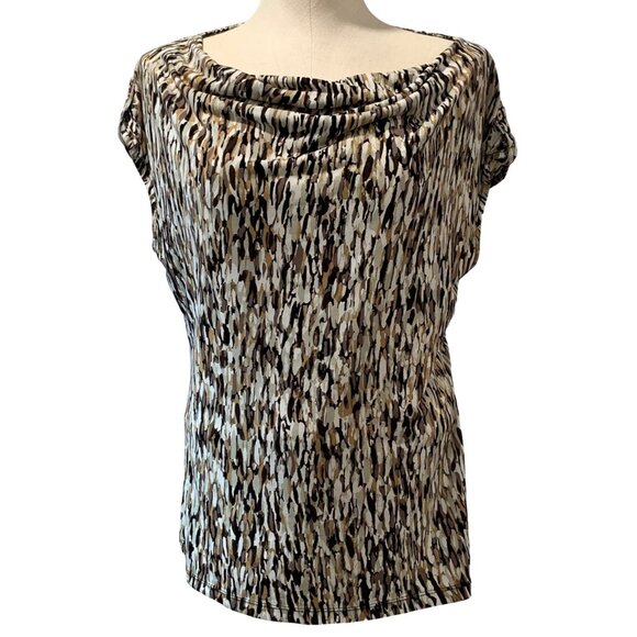 Liz Claiborne Womens Cowl Neck Blouse Size M Animal Print Short Sleeves - Picture 1 of 16